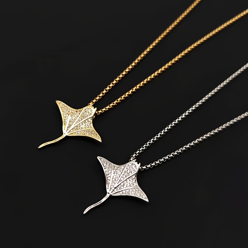 Women's Stainless Steel Manta Ray Pendant Necklace with Box Chain